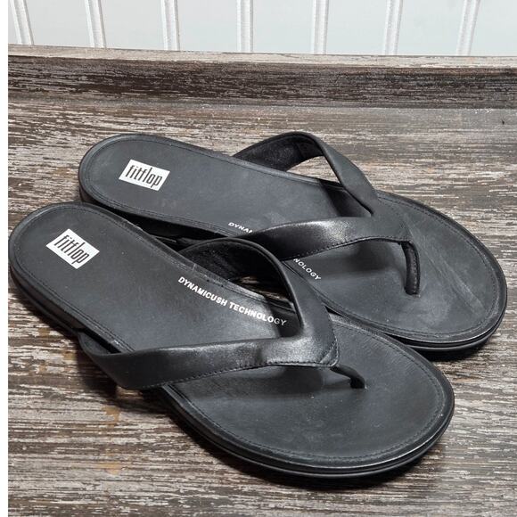 FitFlop Women's Black Leather Slip On Comfort Flip Flop Size 9 - Picture 1 of 5